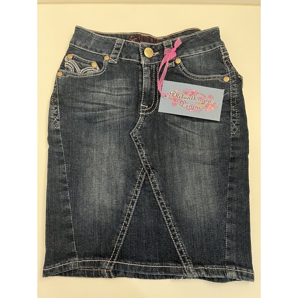 Philanthropic Denim Skirt Women/ Teen Embellished Western XS Blue Y2K Retro